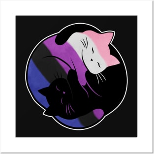 Genderfluid Yin Yang Cat Posters and Art